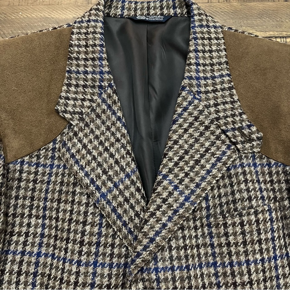 Burberry vintage 90s wool houndstooth blazer suede shoulders Rare unique
